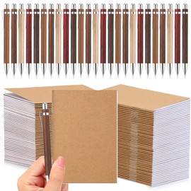 Kisston 50 Sets Christmas Mini Pocket Notebook with Pens Bulk Christmas Notebook Gifts Small Memo Notepad with Bamboo Pens for Employee Coworker Team Gifts(Retro Colors)