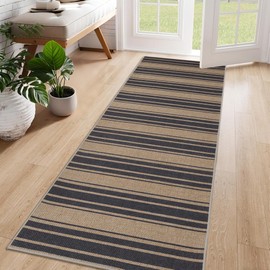 Striped Easy Jute Runner Rug,2x6 Kitchen Runner Rugs for Hallway Non Slip Washable Striped Indoor Outdoor Carpet for Laundry Room Bedroom Entry 6ft