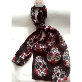 Day of the Dead Sugar Skull Day Of The Dead Scarf Skull Head Black  11 x 60 In Colorful NEW