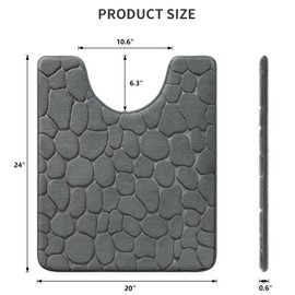 YIHOUSE Memory Foam Bath Mat Cobblestone Bathroom Rug Non Slip Washable Bathroom Mats Super Absorbent Bathroom Floor Mats(20" x 24"U-Shaped,Dark Grey)