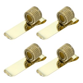PATIKIL 4Pcs Pen Holder Clips, Metal Pen Clip Holder Adjustable Loop Pen Pencil Organizer with Single Spring Loop for Notebook, Clipboard, Gold Tone