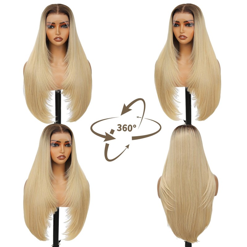 Ombre Flaxen Synthetic Lace Front Wig 13x4 Layered Hairstyle Glueless
