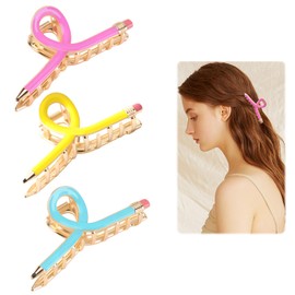 Nextpal 6 Pcs Pencil Hair Claw Clip, Students Teacher Hair Clip Back to School Accessories for Women, Cute Accessories Suitable for Grils at School and Home (Yellow Pink Blue 6 Pcs)