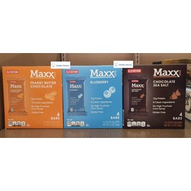 Elevation Maxx Bar Peanut Butter Chocolate, Blueberry, Chocolate Sea Salt 7.3oz 208g (3 Boxes)