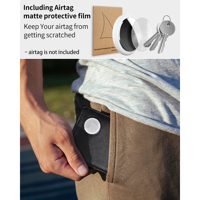Wallet with AirTag Holder - Bifold Genuine Leather RFID Blocking