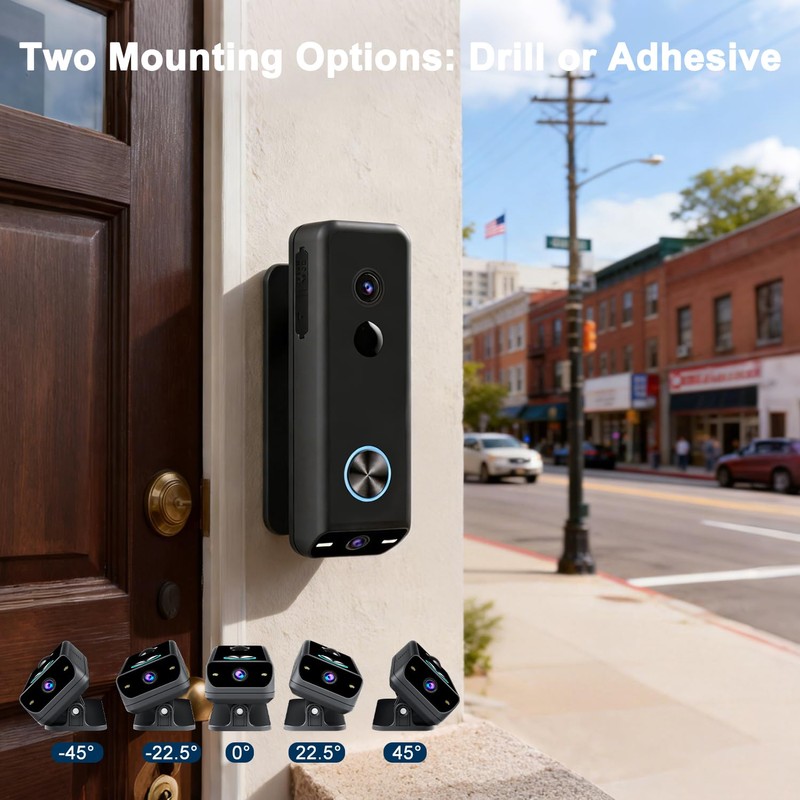 Doorbell Camera Wireless ,2K HD Dual Cameras &Head-to-Toe View ,Battery