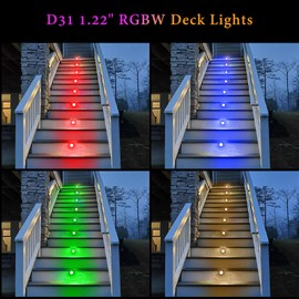 Deck Light RGBW 10 Pack, Φ1.22 Inches RGB/Warm White Light WiFi Control, LED Deck Lights Kit Low Voltage DC12V, IP67 Waterproof Deck Lights for Stairs with Remote Control