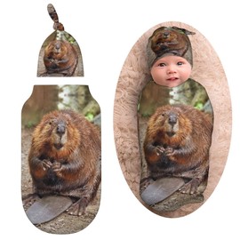 milanoir Cute Funny Beaver Newborn Baby Swaddle Blanket With Beanie Hat Baby Receiving Blanket Baby Sleep Sack Soft Baby Wraps Blankets Gifts For Boys Girls Infant
