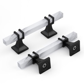 Rergy 10 Pack Black Cabinet Handles White Marble Cabinet Pulls 3 Inch Matte Black Cabinet Pulls Kitchen Handles for Cabinets Black&Marble Dresser Drawer Handles 3 Inch(76mm) Hole Centers Hardware