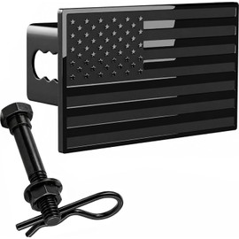 eVerHITCH US American Flag Emblem Metal Trailer Hitch Cover Plug (Fits 2" Receivers, Black)
