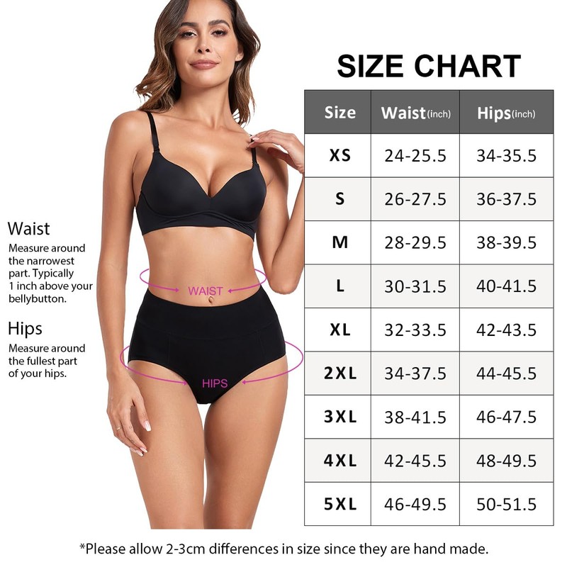 wirarpa Women's Cotton Underwear Black High Waist Briefs Ladies Soft