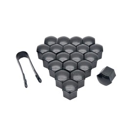 Riloer 19mm Lug Nut Covers 20PCS, ABS Chrome Plastic Nut Cover Caps, Hexagonal Nut Covers with Removal Tool, Black Wheel Bolt Caps