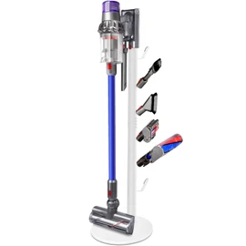 Freestanding Vacuum Stand Holder Compatible with V15 Detect, V11 V10 V8 V7 V6 Cordless Vacuum Cleaners, Floor Docking Station Metal Organizer Bracket with 6 Hooks, White