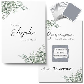 12 x Scratch Cards Your First Marriage – Voucher Cards as a Creative Wedding Gift for Memorable Moments (Eucalyptus)