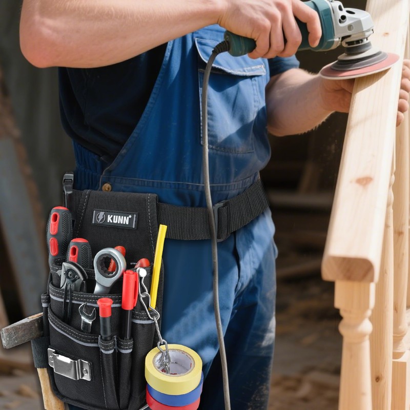 KUNN Tool Pouch,7-Pocket Electrician Pouch with Belt Clip,Tool Loop,Tape Thong
