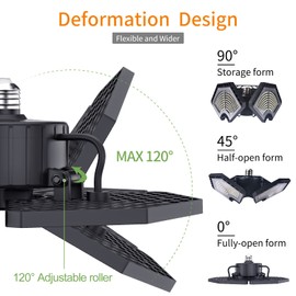 KERNOWO LED Garage Lights, 140W 18500 Lumens Garage Ceiling Lighting, 6000K Daylight with Deformable Three Panels Light Fixture E26/E27 Triple Glow LED Shop Light for Basement Workshop Warehouse