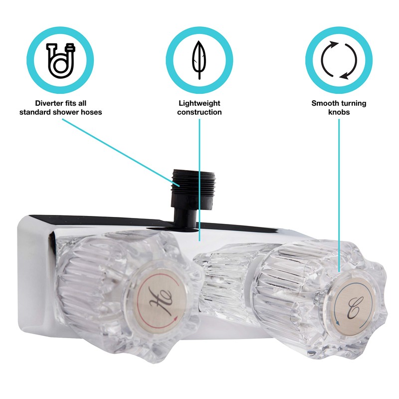 Dura Faucet DF-SA100A-CP RV/Motorhome/Trailer Shower Faucet Valve Diverter with Crystal