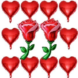 12 Pcs Red Heart Shaped Balloons 18 Inch Red Rose Valentine Balloons for Valentines Day Bridal Shower Wedding Party Decorations