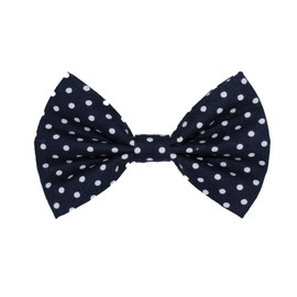 New Dogs Bow Tie Bowtie Dots Navy Cotton Elastic Band attach COLLAR ACCESSORY Handmade UK (Large dots, navy)