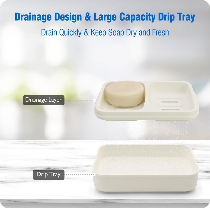 Dual Compartment Soap Dish, Double Bar Soap Holder, Solid Shampoo