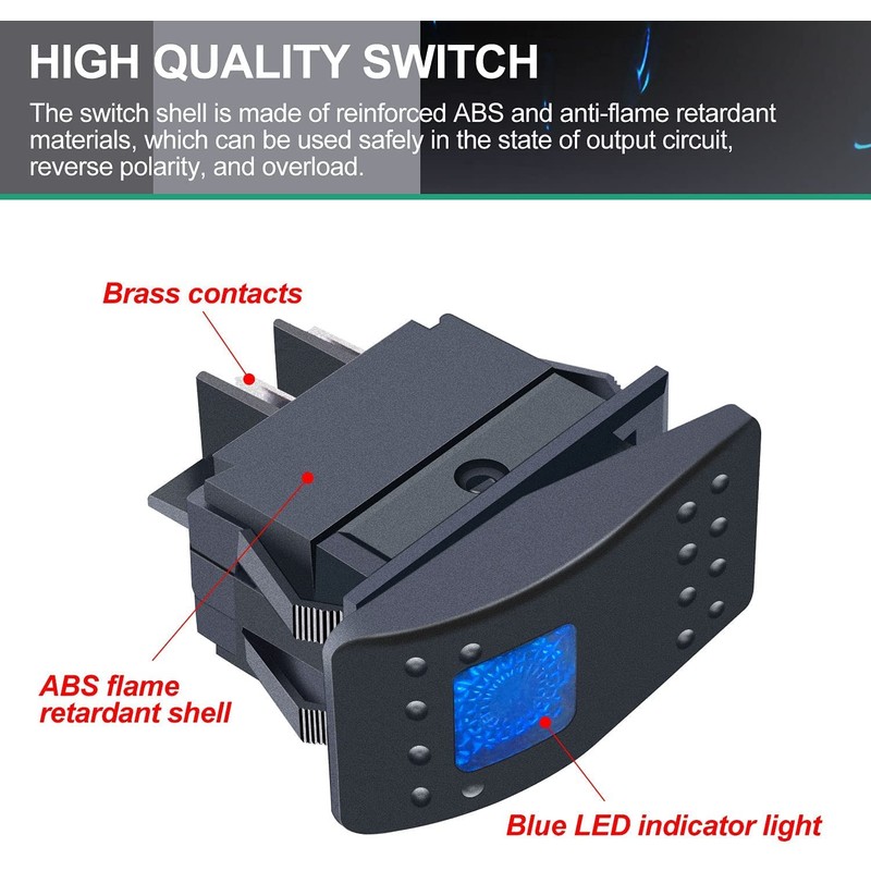 Taiss RK1-06N-BU Boat Marine Illuminated Rocker Switch 12V 20A 4Pin