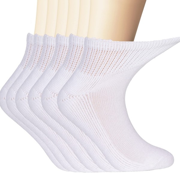 Athlemo Paquete de 6 calcetines de ajuste holgado para diabéticos cálidos que absorben la humedad, Blanco (6 pares)., 10-13