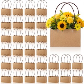Gilprop 30 Packs Bouquet Bag Kraft Paper Flower Gift Bags with Handle Bouquet Bag Box with Waterproof Lining for Birthday Wedding Party Favors (13.8 x 8.7 x 5.1 x 4.3 Inch,Brown)