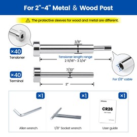 [Patent] Muzata 80 Pack 1/8" Invisible Cable Railing Hardware Kit 40Pair Tensioner and Terminal for 2"x2" 4"x4" Wood Metal Post T316 Stainless Steel Deck Cable Railing System CR26