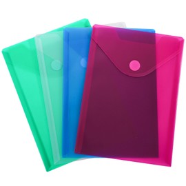 Hedume 48 Pack A5 Plastic Envelopes, 4 Colors Reusable File Folder with Hook Loop Closure, 7" X 10" Waterproof Storage Pockets for Sticker, Receipt, Photo for School and Office Supplies