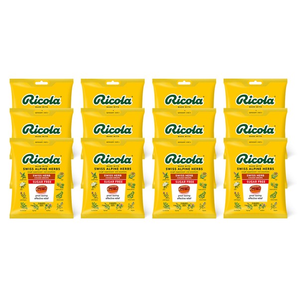 Ricola Sugar Free Swiss Herb Herbal Cough Suppressant Throat Drops | Naturally Soothing Long-Lasting Relief - 19 Count (Pack of 12) Bags