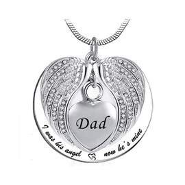 LSxAB Heart Angel Wing Memorial Cremation Urn Ashes Necklaces for Dad Keepsake Pendant Ashes Holder - I was His Angel Now He's Mine