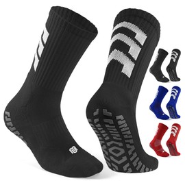 CLOSEMATE Football Grip Socks Non Slip Sport Socks for Men Women With Anti Blister Pads Wicking Breathable Cushioned Soccer Yoga Running 3 Pairs(1Black1Blue1Red, Size M)