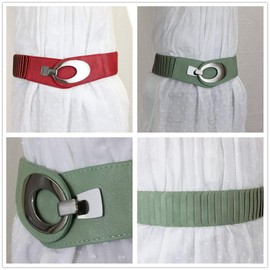 irisaa Wide Women's Elastic Waist Belt, Waist Belt, Stretch Belt with Hook Closure, off white