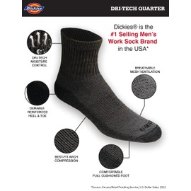 Dickies Men's Dri-Tech Moisture Control Quarter Socks Multi-Pack, Mixed Denim (12 Pairs), Shoe Size: 5-9
