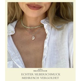 Brandlinger ® Women's 925 Sterling Silver Necklace with Real Freshwater Pearl. Chain Women's 18K Gold Plated Jewellery for Women and Girls. Adjustable Chain Length 40-45 cm, Sterling Silver, Pearl