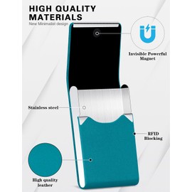 Padike Professional Business Card Holder PU Leather Business Card Case Name Card Holder Slim Metal Pocket Card Holder with Magnetic Shut (Y-Blue green)