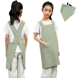 JIAHU Apron, Children, Elementary School Students, Boys and Girls, Triangle Width 3-Piece Set, Suitable for Kids Height 51.2 inches (130, 140, 150, 150 cm), Unisex, Plain, For Kids, Just Put On, Back