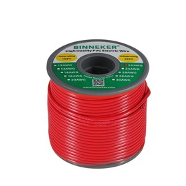 BINNEKER 22 Gauge PVC 1007 Electric Wire Red 100 ft 22 AWG 1007 Hook Up Stranded Copper Wire