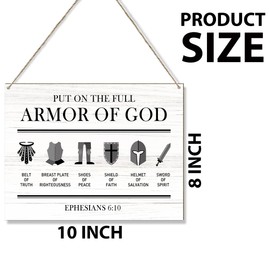 Put on the Full Armor of God Wooden Wall Art for Home Christian Room Decor Door Hanging Signs for Ephesians 6:10 Jesus Wall Decor Wood Hanging Plaque Signs for Bible Gifts for Women - Y374
