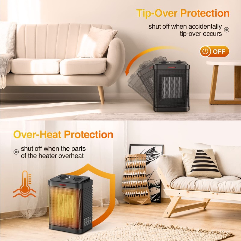 Space Heater for Indoor Use, 1500W PTC Ceramic Heater with