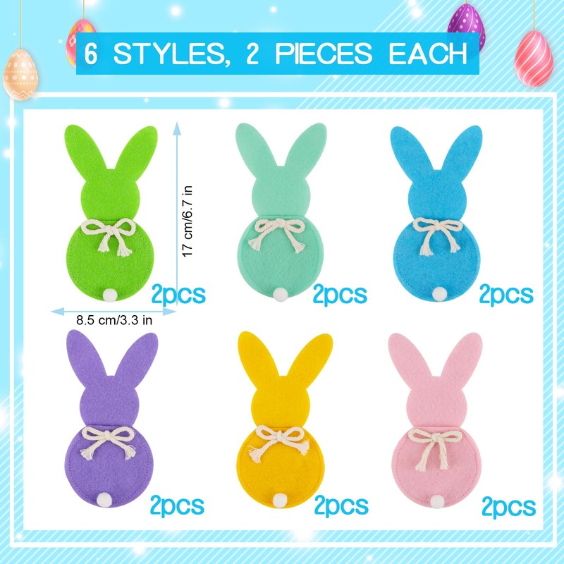 SilverChry 12 Pieces Cutlery Holder Easter Bunny Cutlery Bag Felt