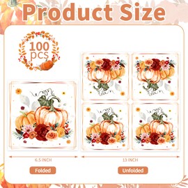 Gudvilla 100Pcs Fall Paper Napkins Decorative, Fall Cocktail Napkins Disposable, Pumpkin Floral Autumn Hand Towel for Bathroom Kitchen Luncheon Thanksgiving Dinner Guest Wedding Shower Birthday Party