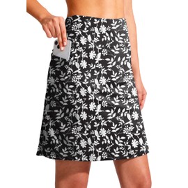SANTINY 19" Golf Skorts Skirts for Women Zipper Pockets Knee Length Skort Women's High Waist Athletic Tennis Skirt (Black Flower_L)