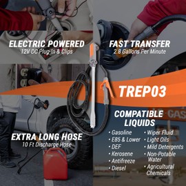 TERA PUMP Fuel Transfer Pump Bundle, TREP03 Electric Powered Pump with Flow Control Nozzle, 2.8 GPM & TRDP15 Fuel Transfer Siphon Pump, Manual Operated, Pumps for Gas, Diesel, Kerosene & More