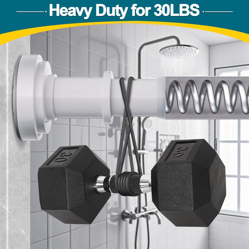 White Shower Curtain Rod 36-68 Inch(3-5.6ft) Never Rust No Drilling