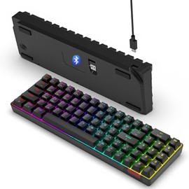 LexonElec 60% Wireless Gaming Keyboard, 2.4G/Bluetooth/Wired, Compact Hot Swappable Blue Switch, RGB Illumination, 4000mAh Long-Lasting Battery, Dedicated Arrow Keys & Numpad, Programmable Macro Keys