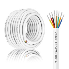 50FT/15M 18 Gauge Wire 8 Conductor Electrical Wire, 18AWG White Thermostat Wire PVC Stranded, 18/8 Low Voltage Extension Cable for LED Lighting, Automotive Wire