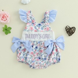 Baby Girls Romper Fly Sleeve Daddys Dirls Baby Clothes Letters Newborn Girl Bodysuit Summer Clothes (Blue, 0-3 Months)