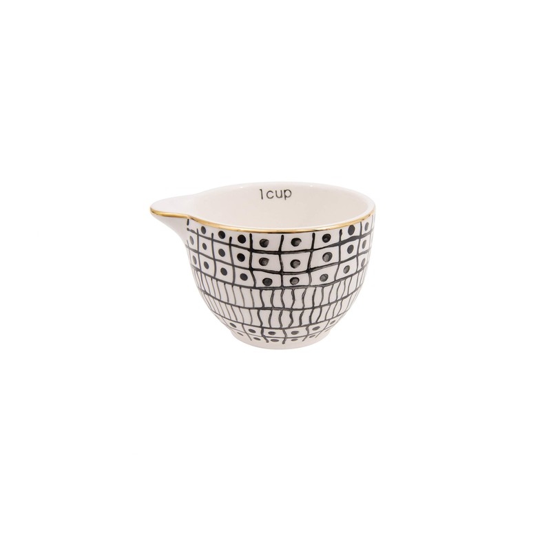 Creative Co-Op Black & White Stoneware Measuring Cups with Gold