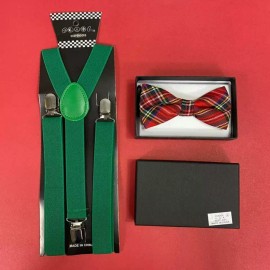 Holiday Green Christmas Novelty Holiday Bow Tie & Suspender